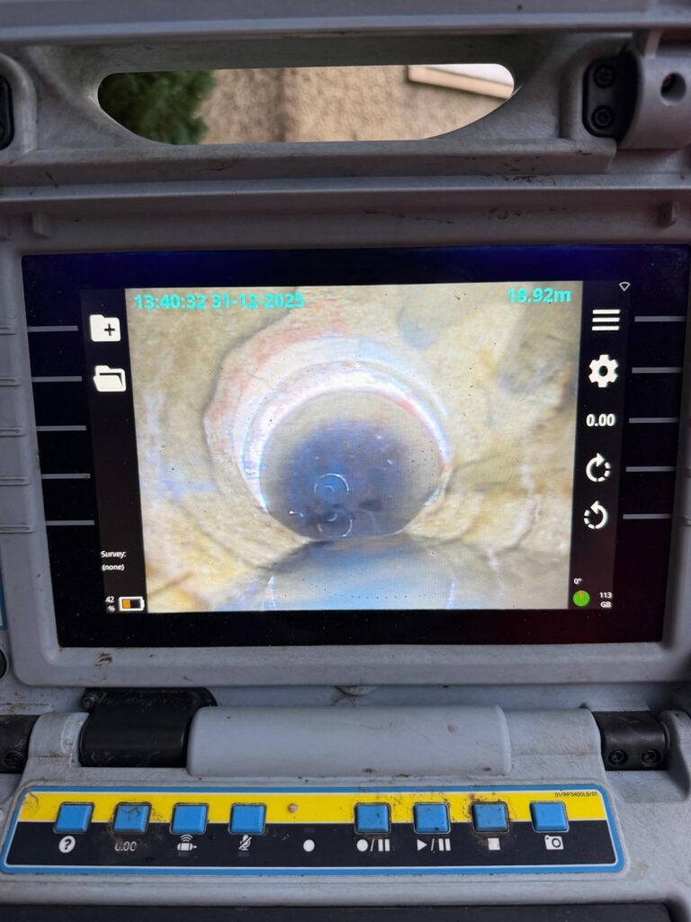 Internal CCTV view of drainage pipework during a condition survey