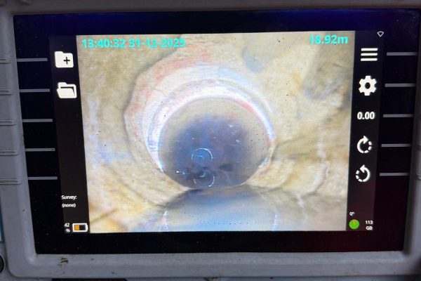 Internal CCTV view of drainage pipework during a condition survey