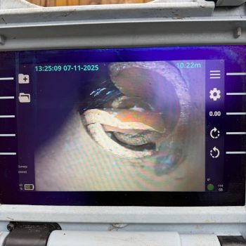 CCTV drain survey showing collapsed drainage pipework