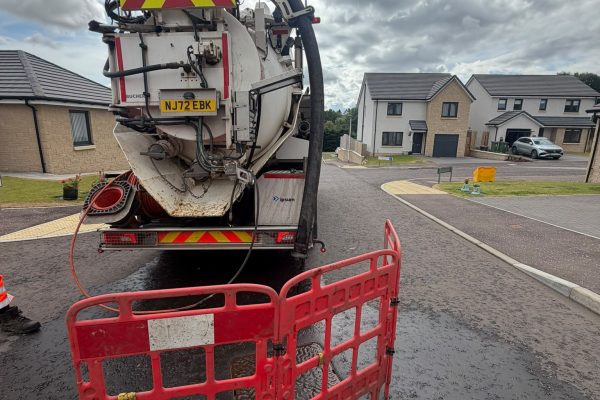Jet-vac tanker on site carrying out drainage line cleaning