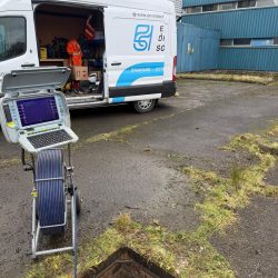 Envirotech drainage van and CCTV survey equipment on site