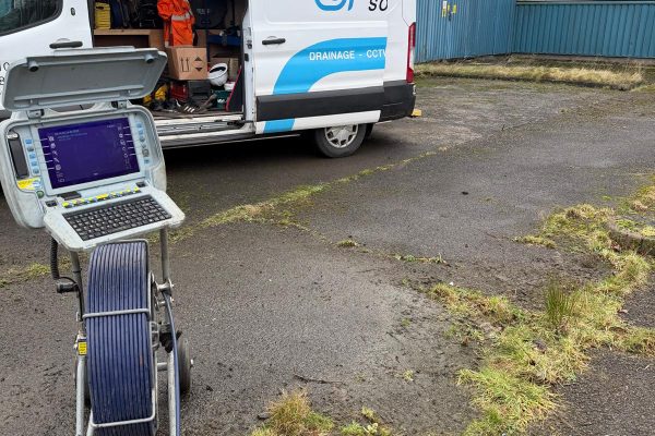Envirotech drainage van and CCTV survey equipment on site